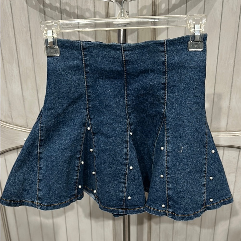 SHEIN Blue Embellished Skater Mini Skirt